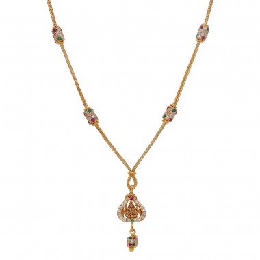 Traditional God Mugappu Gold Chain with White Purple Green Stones